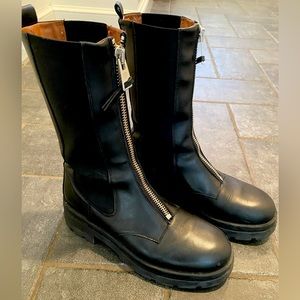 Anine Bing Jasper Zip Front Stretch Boots - Size 39, Black